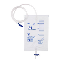 Aaxis Drainage Bag, A4, 2000ml, 120cm Tube with Bottom T-Bar Drain, Sterile, Each Each