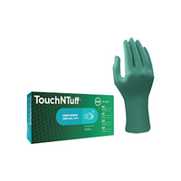 Ansell Touch N Tuff Nitrile Gloves (92-605), Disposable, Powder Free, Extended Cuff, Medium, Size 7.5 - 8, Green, 100 Pieces/Pack