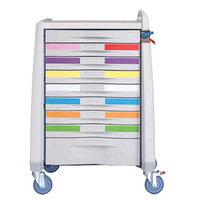 Avalo Paedia Emergency Cart, 79(W) x 61(D) x 110(H) cm, 8 x 3" drawer, 1 x 6" Drawer with Divider, 2xA&E Mount, Breakaway Locking System, Red, Each Each