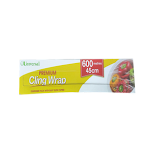 Universal Plastic Cling Wrap in Dispenser Compact Box, 45cm x 600m, 10 Microns, PVC & BPA Free, Non-Toxic, 6 Rolls/Carton Carton