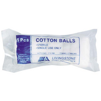 Out of Date, Discounted, Livingstone Cotton Balls, 0.6 Grams, Sterile, White, 5/Pk, Original Condition, Whilst Stock Last Pack