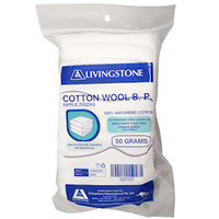 Livingstone Cotton Wool, All Natural Absorbent Cotton, 50 Grams, Rippled Zigzag, Non-Sterile, Each Pack