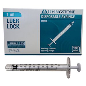 Livingstone Syringe, 3ml, Luer Lock Tip, Latex Free, Hypoallergenic, Sterile, 100/Box