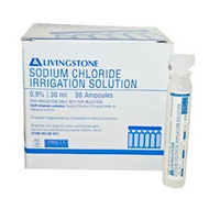 Livingstone Saline 0.9 Percent Sodium Chloride Eyewash and Irrigation Solution, 30ml Ampoule, Sterile, 30 Ampoules/Box, 240 Ampoules/Ctn Carton