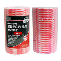 Lincon Superwipe Microfibre Cleaning Wipes, Heavy Duty, 30cm Width, Perforated Every 50cm, 45m, Red, HACCP Cert, 90 Sheets/Roll, Loose Roll Each