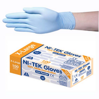 Out of Date, Ni-Tek Nitrile Gloves, Low Powder, HACCP, EN374, Malaysian, 4.5g Extra Large Blue 100/Box Price Discounted While Stocks last Box