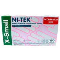 Out of Date Ni-Tek Nitrile Accelerator Free Gloves ASTM Powder Free EN374, 4.0g XSmall Blueple 1000/Carton Discounted While Stocks last Carton