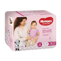 Huggies Ultra-Dry Nappies,Size 4, Up to 10 - 15kg, Toddler,Girl, 18 Pieces/Pack, 4 Packs/Carton