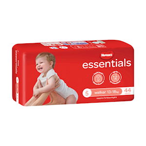 Huggies Essential Nappies Walker Size 5 (13-18kg), Unisex, 12 Hours Absorbency, 44 Pieces/Pack, 4 Packs/Carton Carton