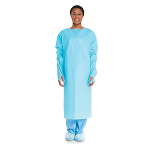 Halyard Thumbs-Up Impervious Film Isolation Gowns, Blue, Open Back, X-Large Size, 15/Packs, 75 Pieces/Carton Carton