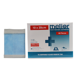 Melior Combine Dressing Pads, 10 x 20 cm, Nonwoven, Cotton Filled, Sterile, 1/Pack, 80/Dispenser Box Box