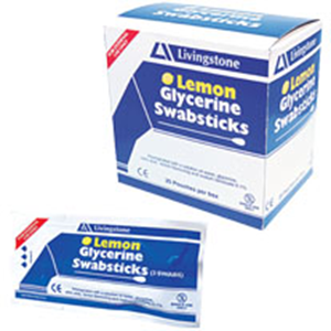 Out of Date, Livingstone Lemon Glycerine Mouth Swabs, 3 Pieces/Sachet, 25 Sachets/Box, Price Discounted, While Stocks last Box