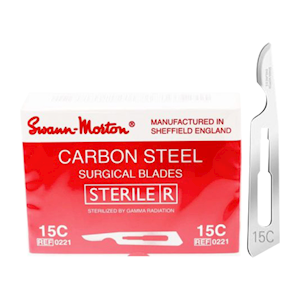 Swann Morton Surgical Scalpel Blade, Size 15C, Carbon Steel, Sterile, 100 Pieces/Box Box