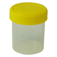 Specimen Sample Container, Urine Jar, 60-70ml, EO Sterile, w/ Yellow Cap, Unlabelled, Recyclable PP, Individually Wrapped, 500/Box Carton