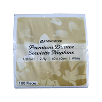 Livingstone Premium Dinner 1/8 Fold Serviette Napkins, For North West Hospital, 2-Ply, 40 x 40cm, White, 1,000 Sheets/Carton Carton