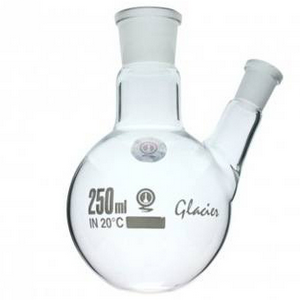 Simax Flask, Round Bottom, 500ml, Two Neck, 29/32 Socket 14/23 Side Socket, Borosilicate Glass, Each Each