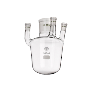 Simax Flask, Sulphonating with Three Necks, 500mL, Centre Socket 45/40, Side SJ 14/23, Borosilicate Glass, European, Each Each