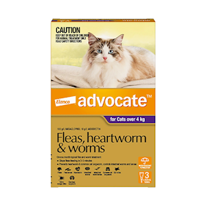 Advocate Flea & Worm Control for Cats over 4 kilo grams, 3 x 0.8 milliliter/Pack, Large, Colour Purple Pack