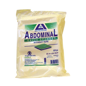 Livingstone Abdominal Gauze Sponge, 22.5 x 22.5cm, without Tape, Sterile, 5 Pieces/Pack, 60 Packs/Carton