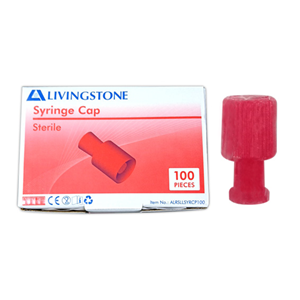 Livingstone Syringe Nozzle Closure Tip Cap, Sterile, Red, Recyclable Plastic, Single Pack, 100/Box Box