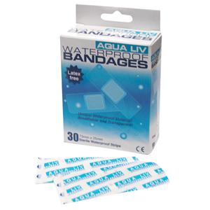 Out of Date, Aqua-Liv Transparent Waterproof First Aid Adhesive Strips with Pad 7.3x2.5cm Sterile Each Price Discounted While Stocks last Each