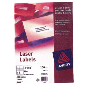 Avery Laser Address Labels, L7162, 16UP, 99.1 x 34mm, White, 100 Sheets/Pack Box