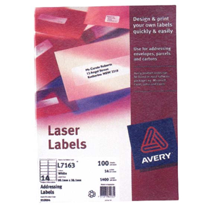 Avery Laser Address Labels, L7159, 24UP, 63 x 33.8mm, White, 100 Sheets/Pack Box