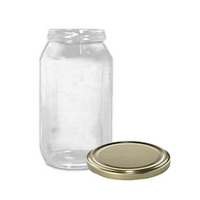 Universal Glass Jars, Pomade Jars, with Metal Gold Twist Cap (BC8204), 1,000mL, 82mm RTS Neck Finish, Round, Clear, 26/Pack Kit