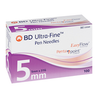 BD Pen Needle, 31g, 5mm Extra Thin Wall, 100 Pieces/Box Box