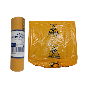 Livingstone Premium Clinical Waste Bags, 111 x 141cm, 240L, 40um, Yellow, 10 Pieces/Roll Roll