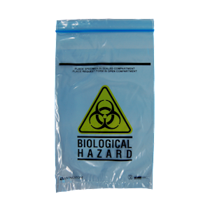 Livingstone Biohazard Specimen Bag, 16 x 24.5cm, 3-Ply, 2 Compt, Zip Compt, 2-Ply, 45um, Pouch Compt, 1-Ply, 32um, Blue Tint, 100 Pieces/Pack Pack