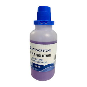 Out of Date, Livingstone Buffer Solution, pH 10.0, (20degC), Colour-coded, Blue, 500ml, Each, Price Discounted, While Stocks last Bottle