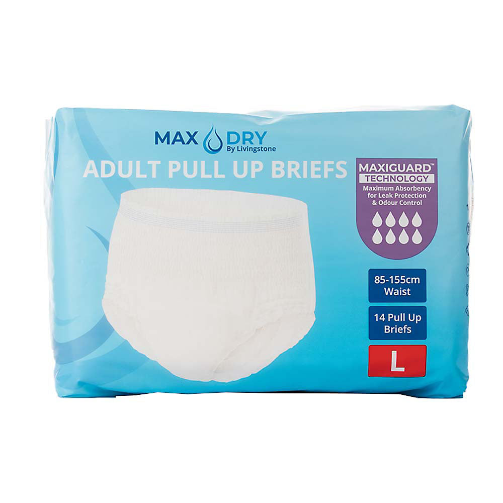 Livingstone Adult Pull Up Brief Pants, Cotton Feel, Super Absorbent, Large, 85-155cm Waist, 14 Pieces/Bag, 6 Bags/Carton, 84 Pieces/Carton