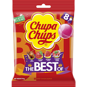 Chupa Chups Lollipops, The Best Of, 96 grams, Assorted Flavours, 8 Pieces/Pack 1