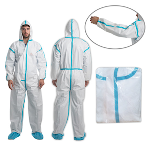 Safeplus Coveralls Protective Suit with Hood, Type 4, 5 6, 63gsm, Medium, White, Microporous, Disposable, 1/Pack Pack