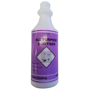 Livingstone Empty Bottle without Trigger Sprayer, "All Purpose Sanitiser" Labelled, 500ml, Each Each