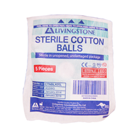 Livingstone Cotton Balls, 0.6 Grams, Sterile, White, 5/Pack, 500 Packs/Carton Carton
