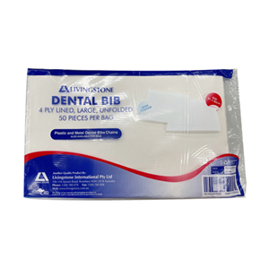 Livingstone Dental Bib or Head Pad, Unfolded, 4-ply Lined, 31 x 50cm, Large, White, 50/Pack
