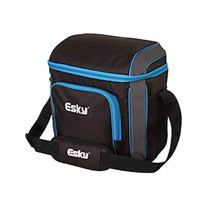 Esky 16 Can Soft Cooler Bag, 230(L) x 300(W) x 290(H) mm, with Front Storage Pocket and Adjustable Shoulder Strap, Black and Blue, Each