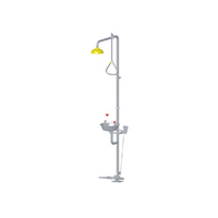 Emergency Deluge Shower & Aerated Face Wash/Eye Wash Combination Unit, Pull Rod/Foot Pedal, Floor Mounted, Stainless Steel, Each Each