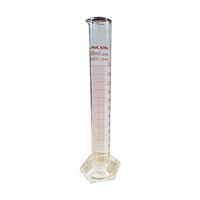 Lincon Measuring Cylinder with Hex Base and Spout, Tall Form, Class A, 250mL, 42 x 315(H) mm, Amber Stain Grad, Boro Glass, 1/Box Each