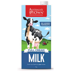 Australia's Own Full Cream Milk, UHT, Long Life, 1 Litre, 10 Pack/Carton Carton