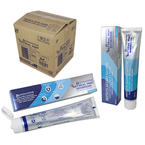 Livingstone Fluoride Toothpaste, Natural Mint, Paraben Free, 145 Grams with Flip Top Standing Cap, Tamper-Proof Seal, 24/Carton