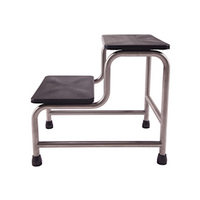Double Step Stool, 455(L) x 245(W) x 200(H) mm, Non-Slip Ribbed Rubber Platform and Reinforced Rubber Tips, Stainless Steel Frame, Each Each