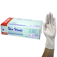 Out of Date, Skin Shield Latex Exam Gloves Powder Free AS/NZ HACCP Biodegradable 6.0g Large, Cream, 100/Box, Discounted While Stocks last Box