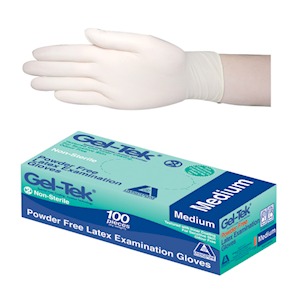 Bulk Buy Deal for 780 Boxes, Geltek Latex Exam Gloves Powder Free AS/NZ Biodegradable Polymer Coated Textured Medium Cream, 100/Box Each