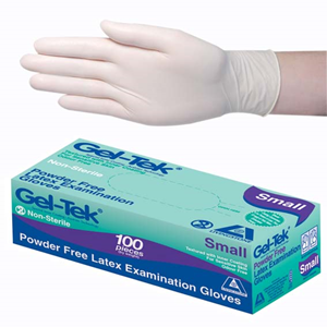 Geltek FTU FIRST TIME USER PROMO Latex Exam Gloves Powder Free AS/NZ Biodegradable Polymer Coated Textured Cream Small 100/Bx, 1000/Ctn Carton