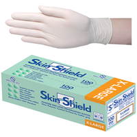 Skin Shield Latex Examination Gloves, Powder Free, AS/NZ, Biodegradable, Polymer Coated, Textured, HACCP, Extra Large, Cream, 100/Box Box