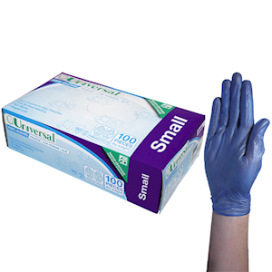 Universal Vinyl Gloves, Recyclable, 5.5g, Low Powder, Large, Blue, HACCP Grade, 100/Box Box