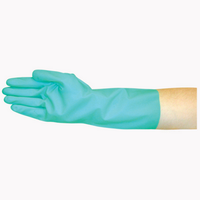 Nitrile Latex Chemical Resistant Flocklined Gloves, 9", EN374, Green, 2/Bag Bag